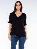 V-Neck Short Sleeve Tee w/ Rib Slanted Hem