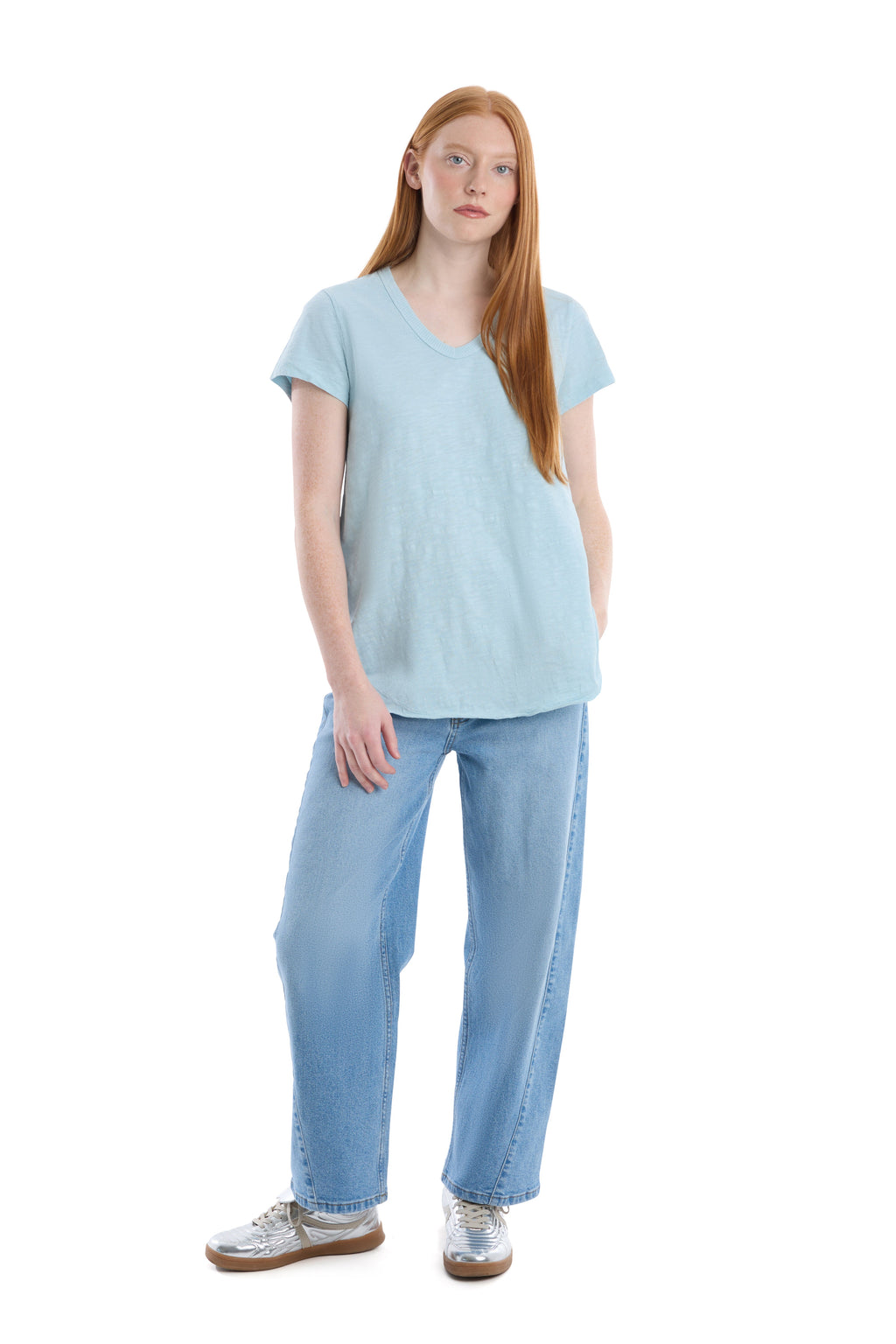 Short Sleeve Shrunken V-Neck Shirttail