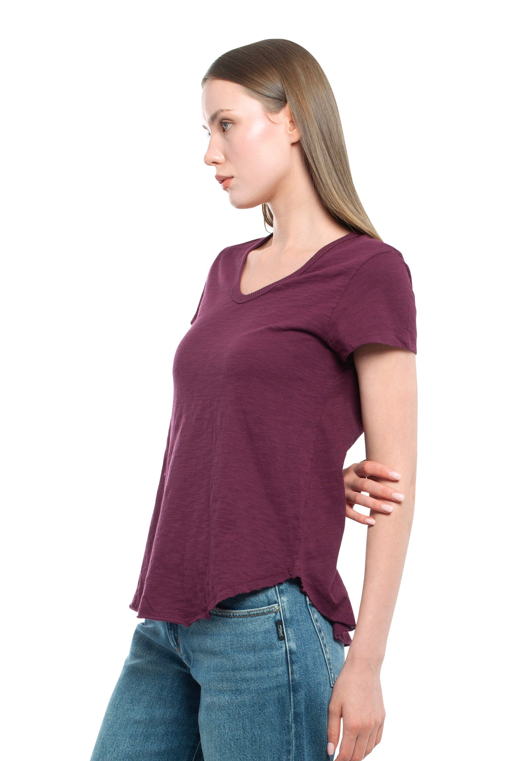 Short Sleeve Shrunken V-Neck Shirttail