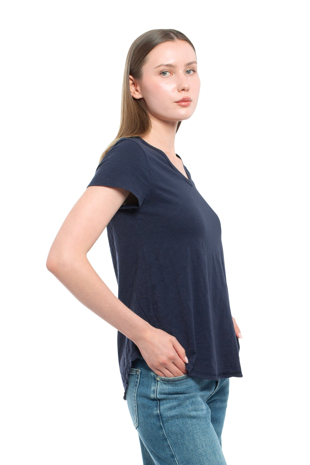 Short Sleeve Shrunken V-Neck Shirttail