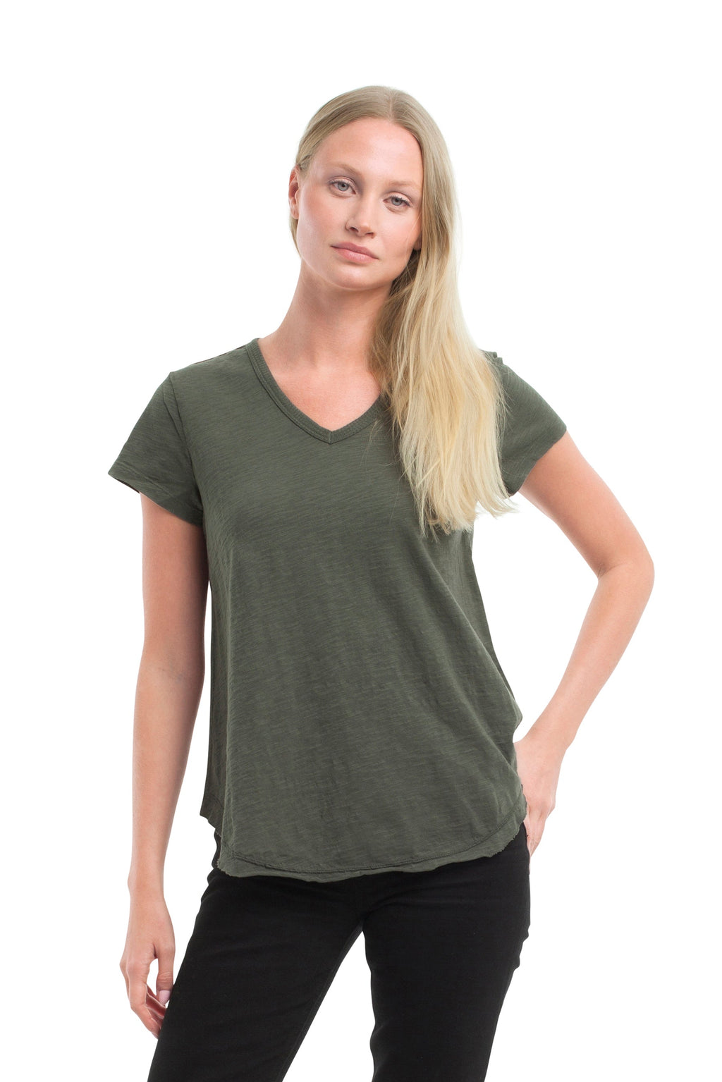 Short Sleeve Shrunken V-Neck Shirttail