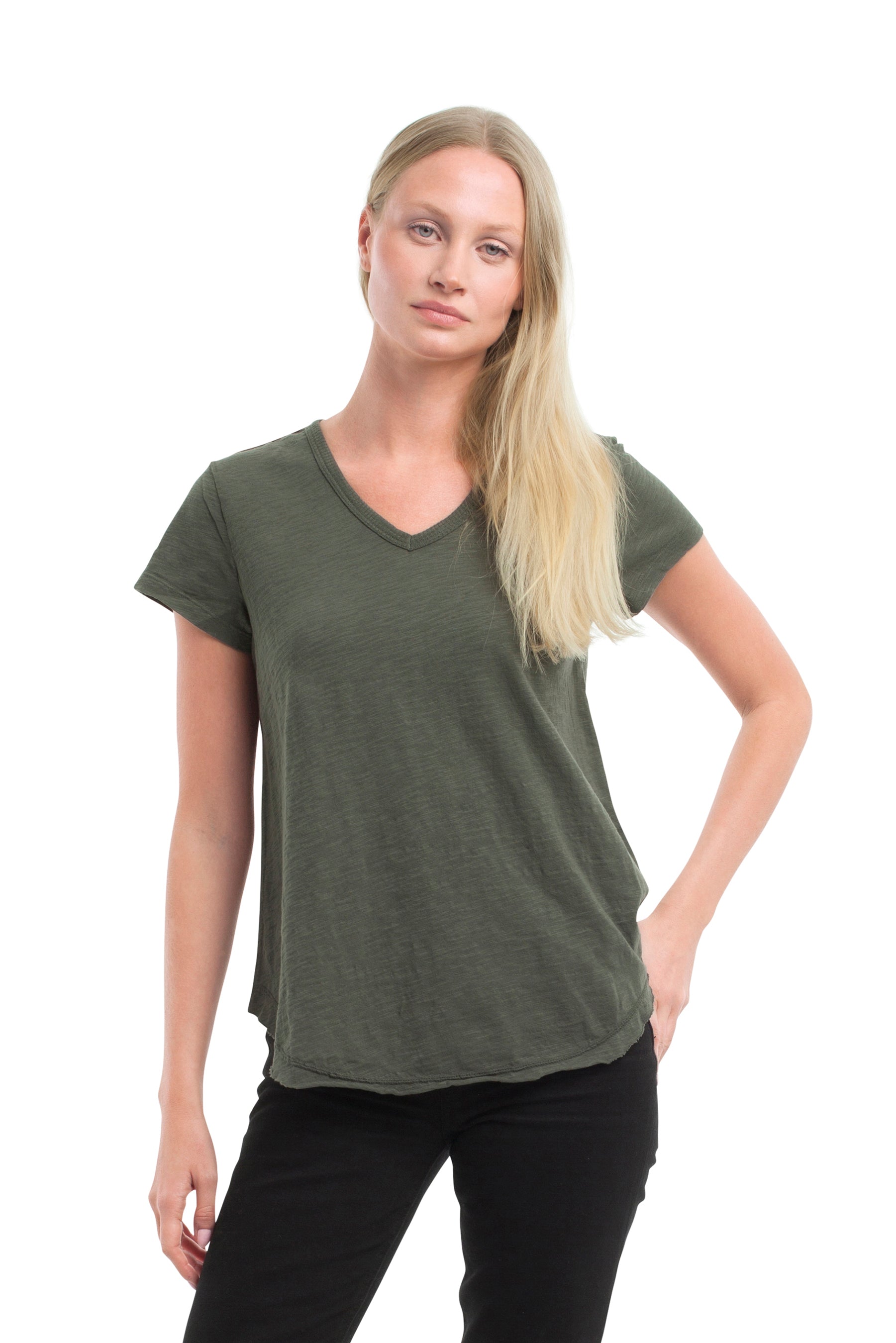 Short Sleeve Shrunken V-Neck Shirttail