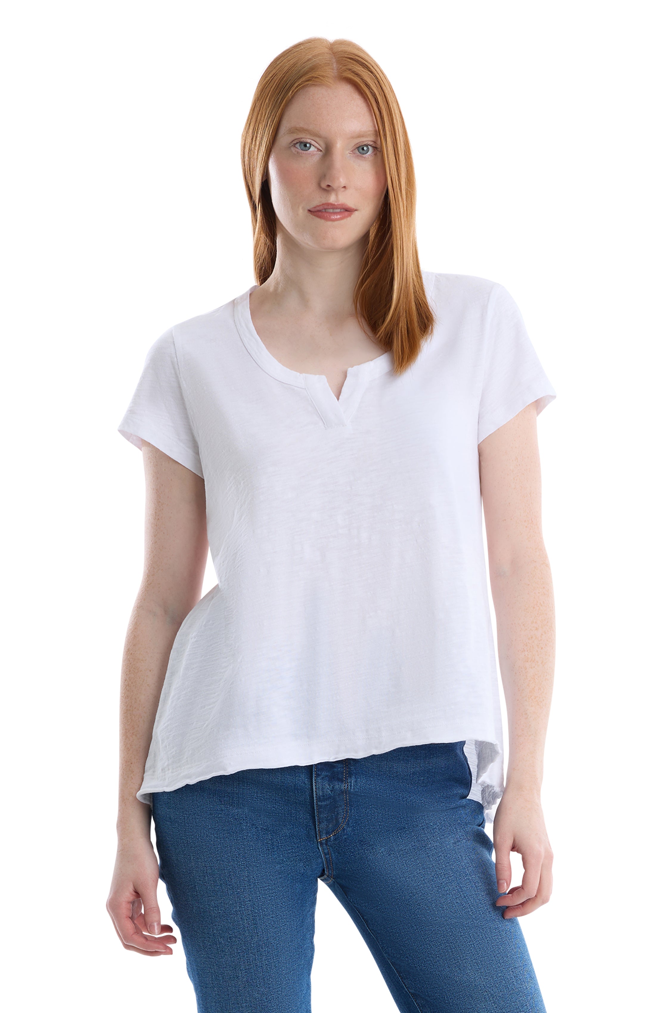 Short sleeve placket hi-lo tee