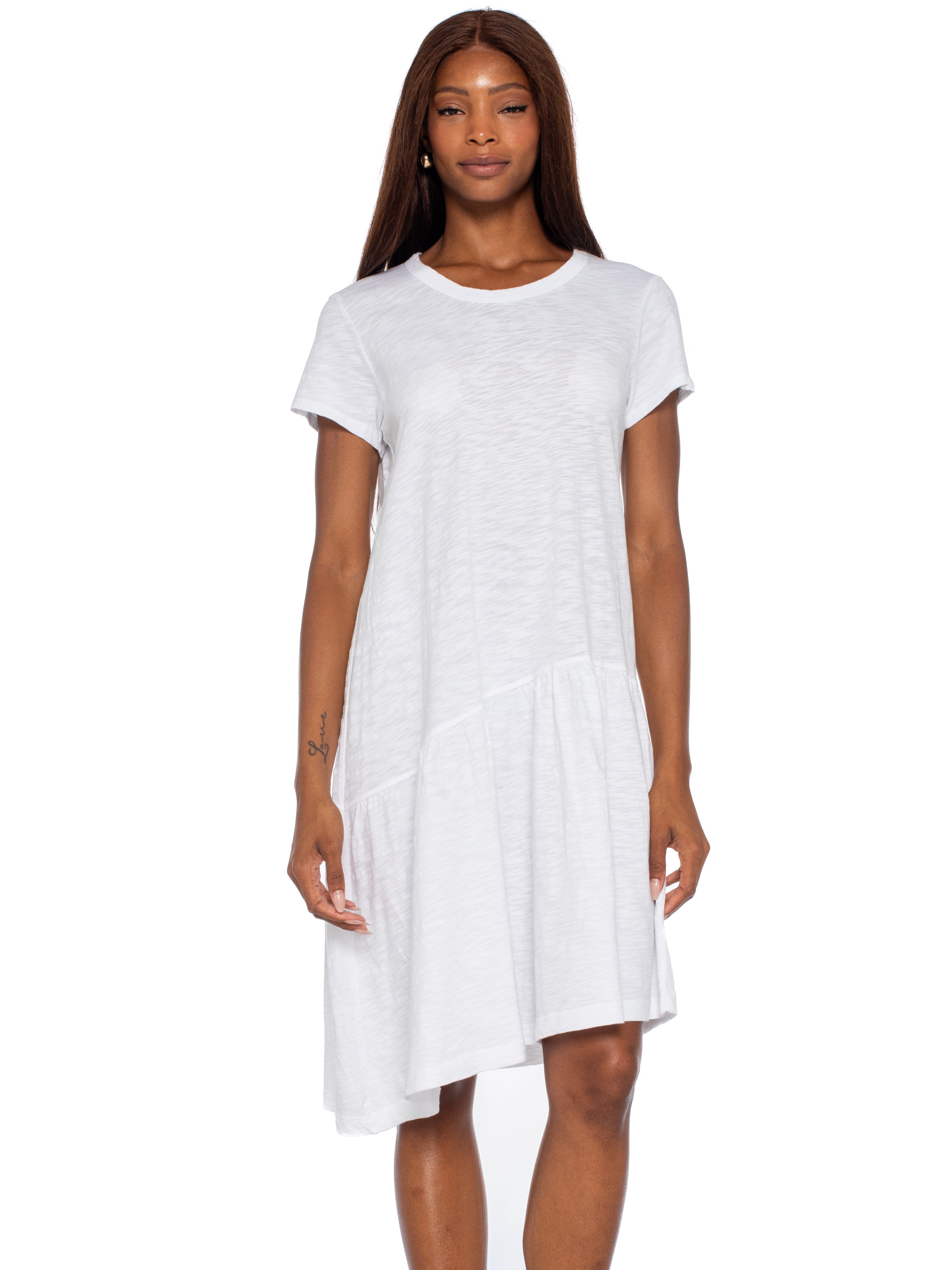 Short Sleeve Slant Hem Shirt Dress