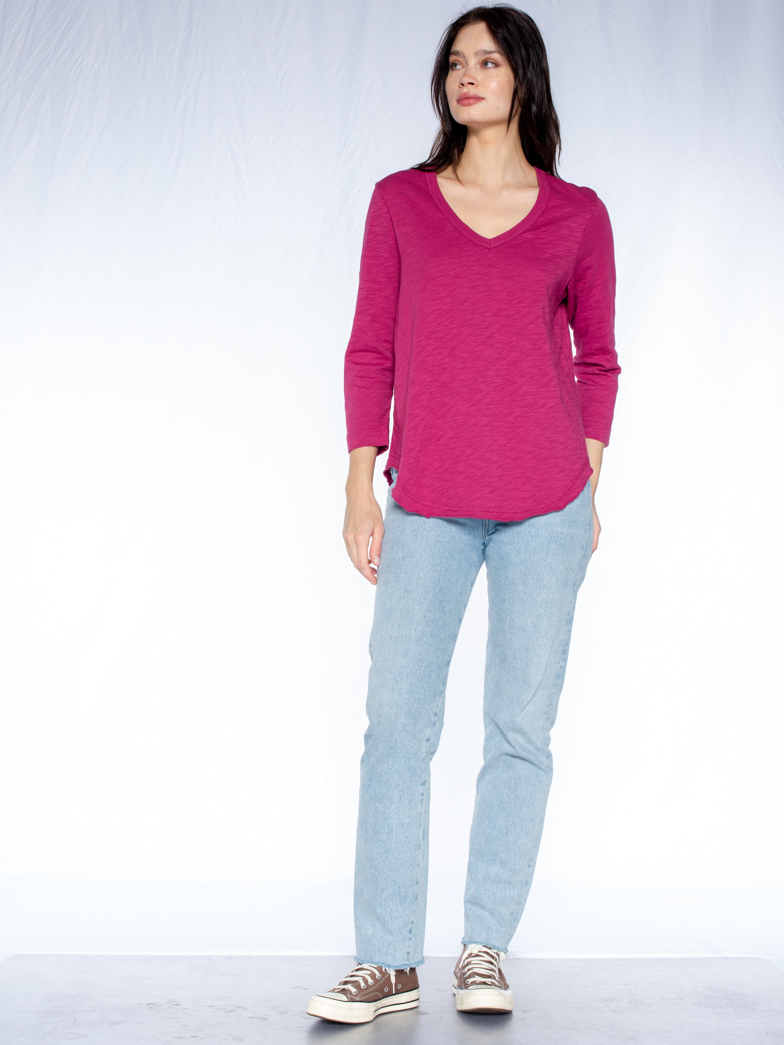 3/4 Sleeve V-Neck Shirttail