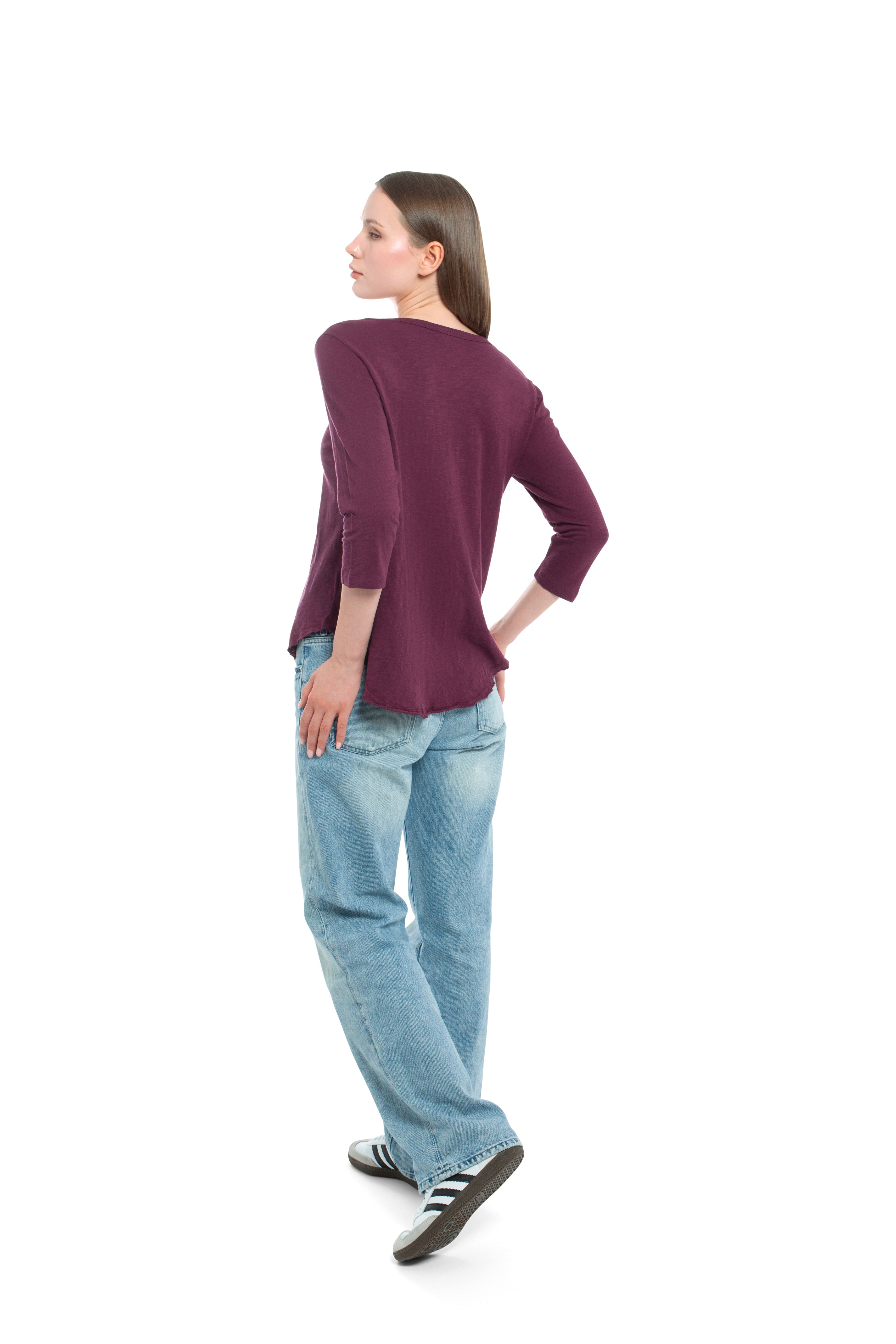 3/4 Sleeve V-Neck Shirttail