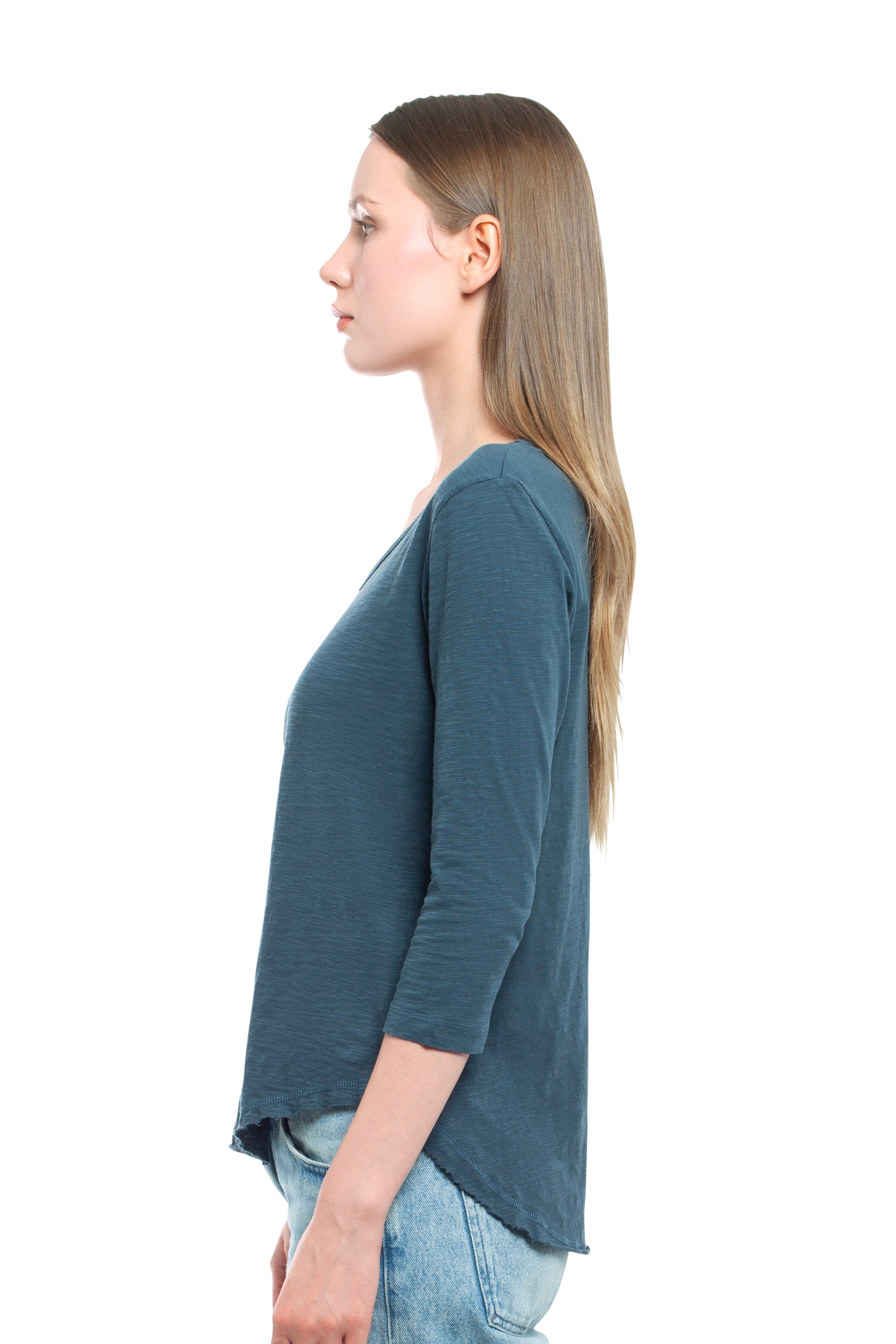 3/4 Sleeve V-Neck Shirttail
