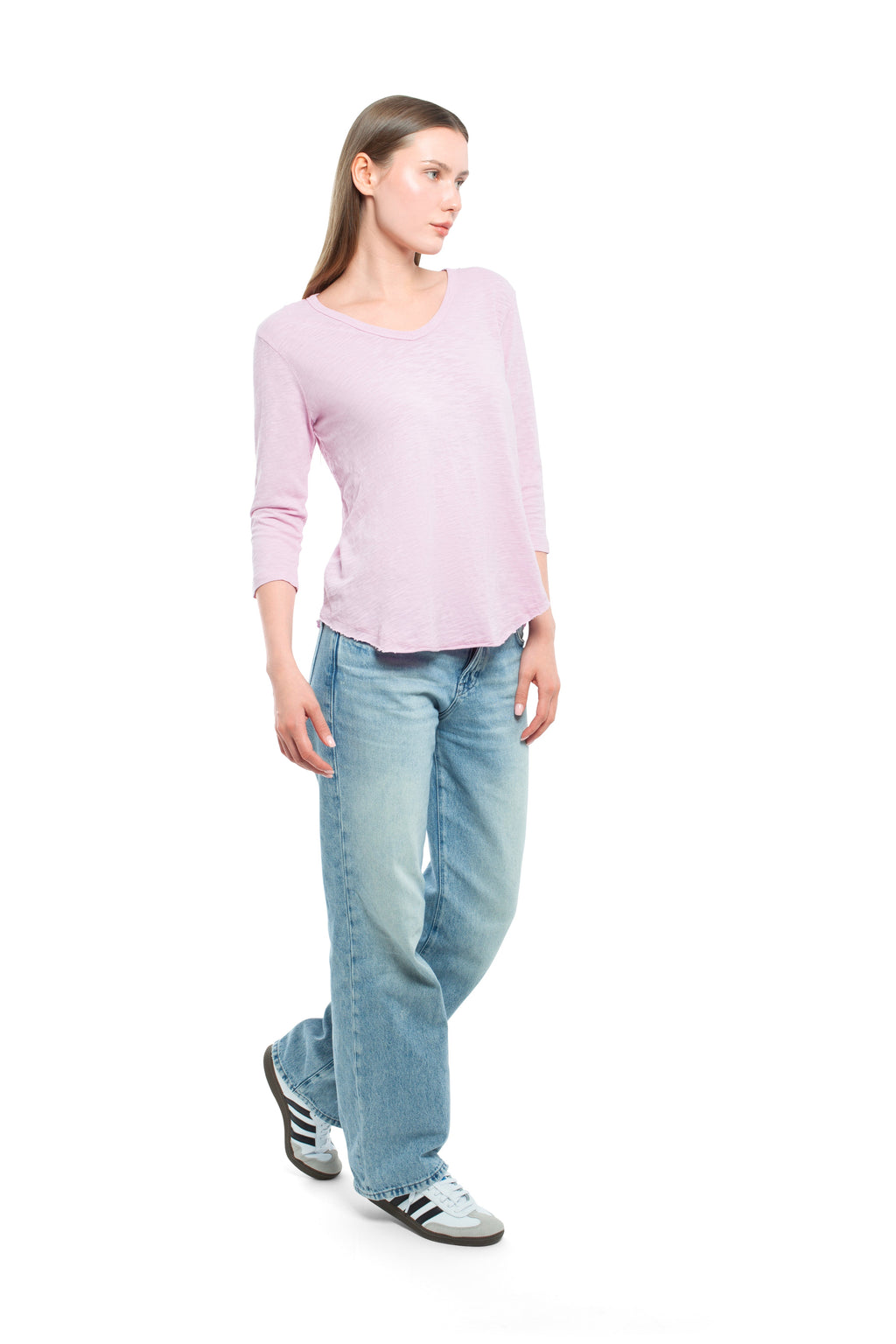 3/4 Sleeve V-Neck Shirttail