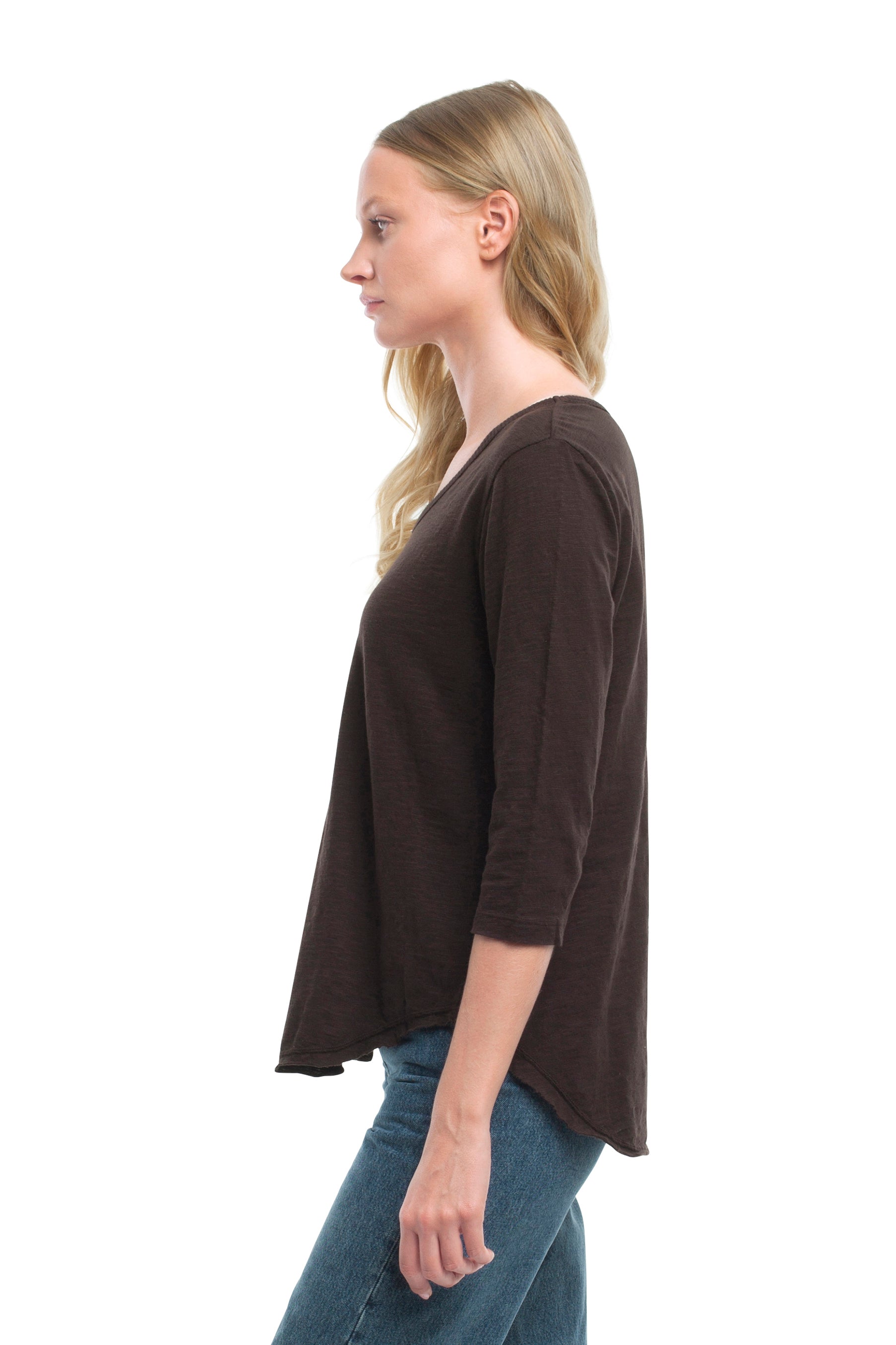 3/4 Sleeve V-Neck Shirttail