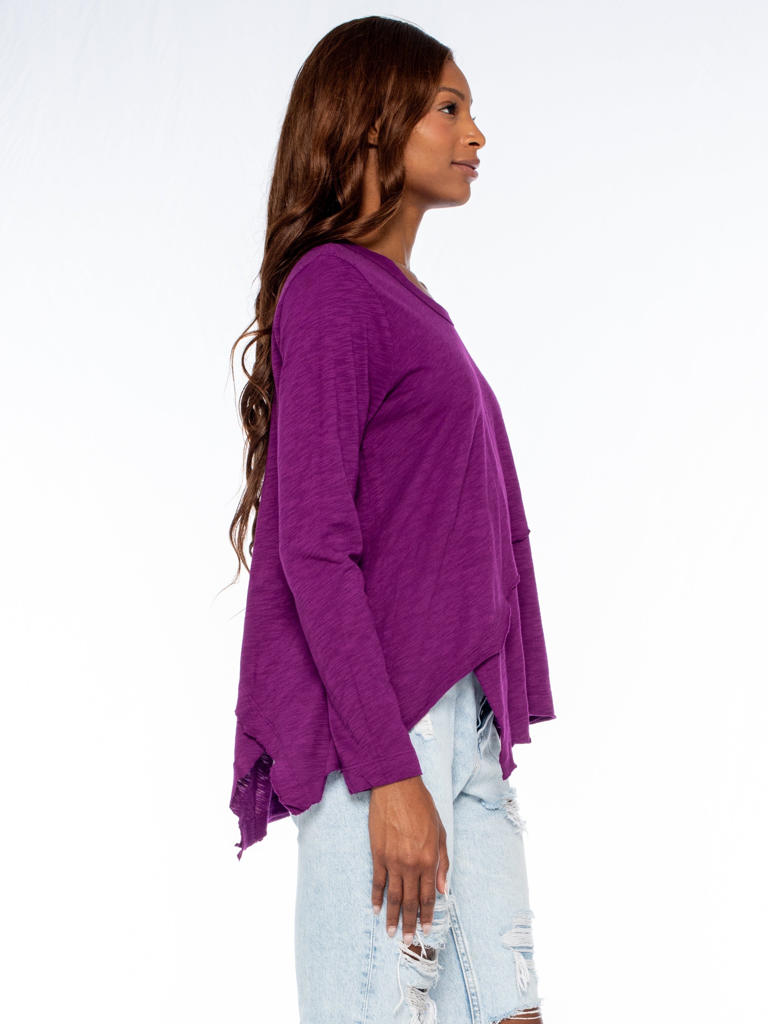 Crew Long Sleeve Easy Crossover Raw Hem Top