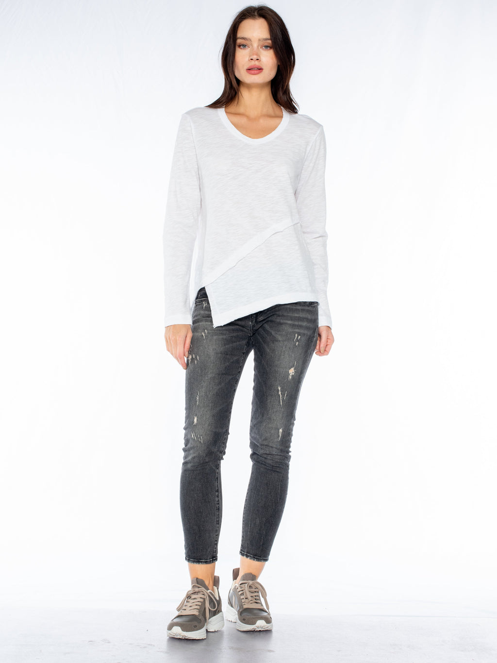 Crew Long Sleeve Easy Crossover Raw Hem Top