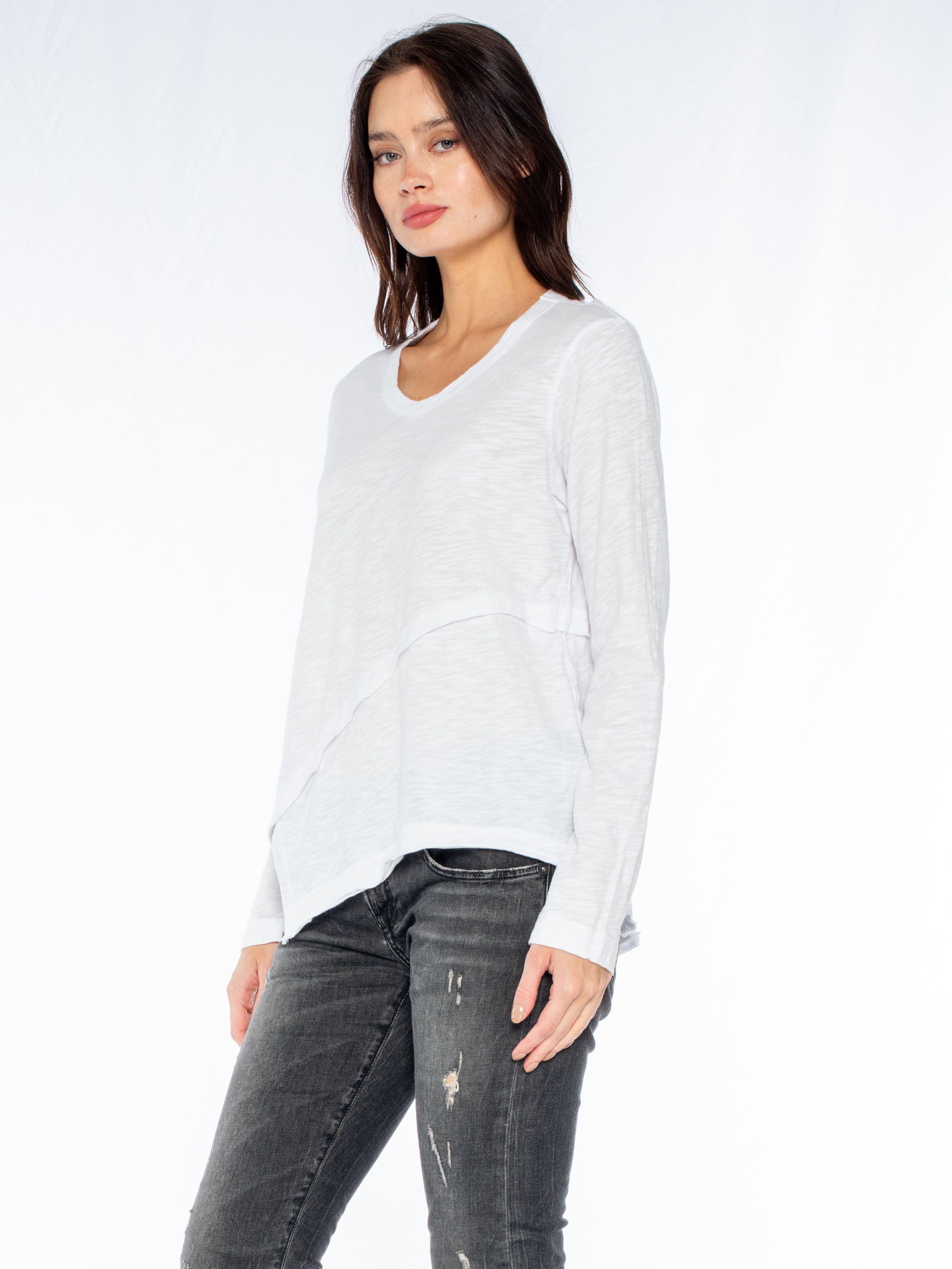 Crew Long Sleeve Easy Crossover Raw Hem Top