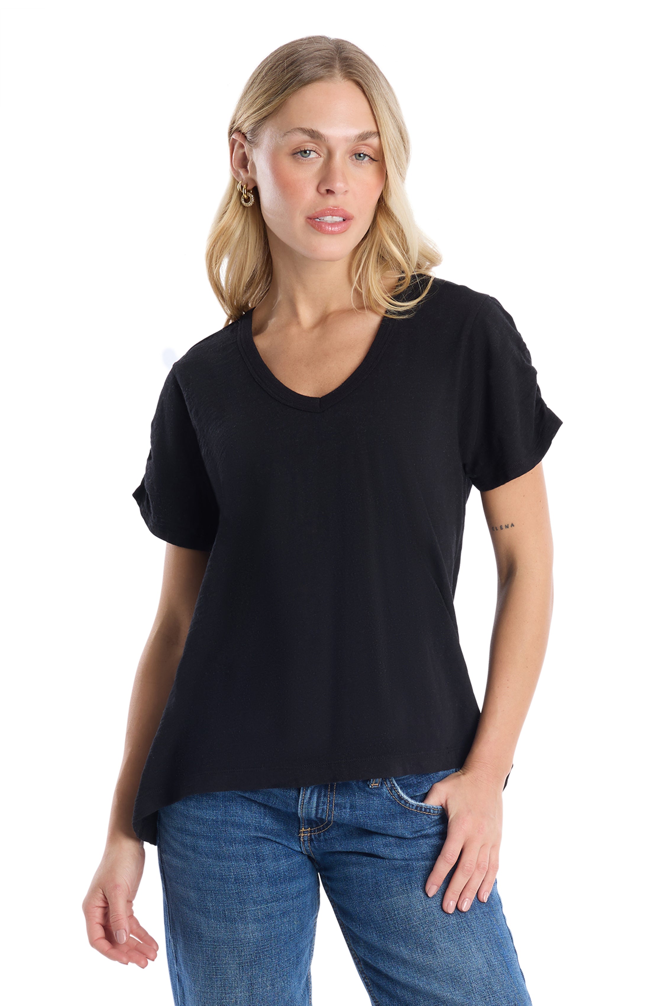 Sexy deep v-neck ruched sleeve