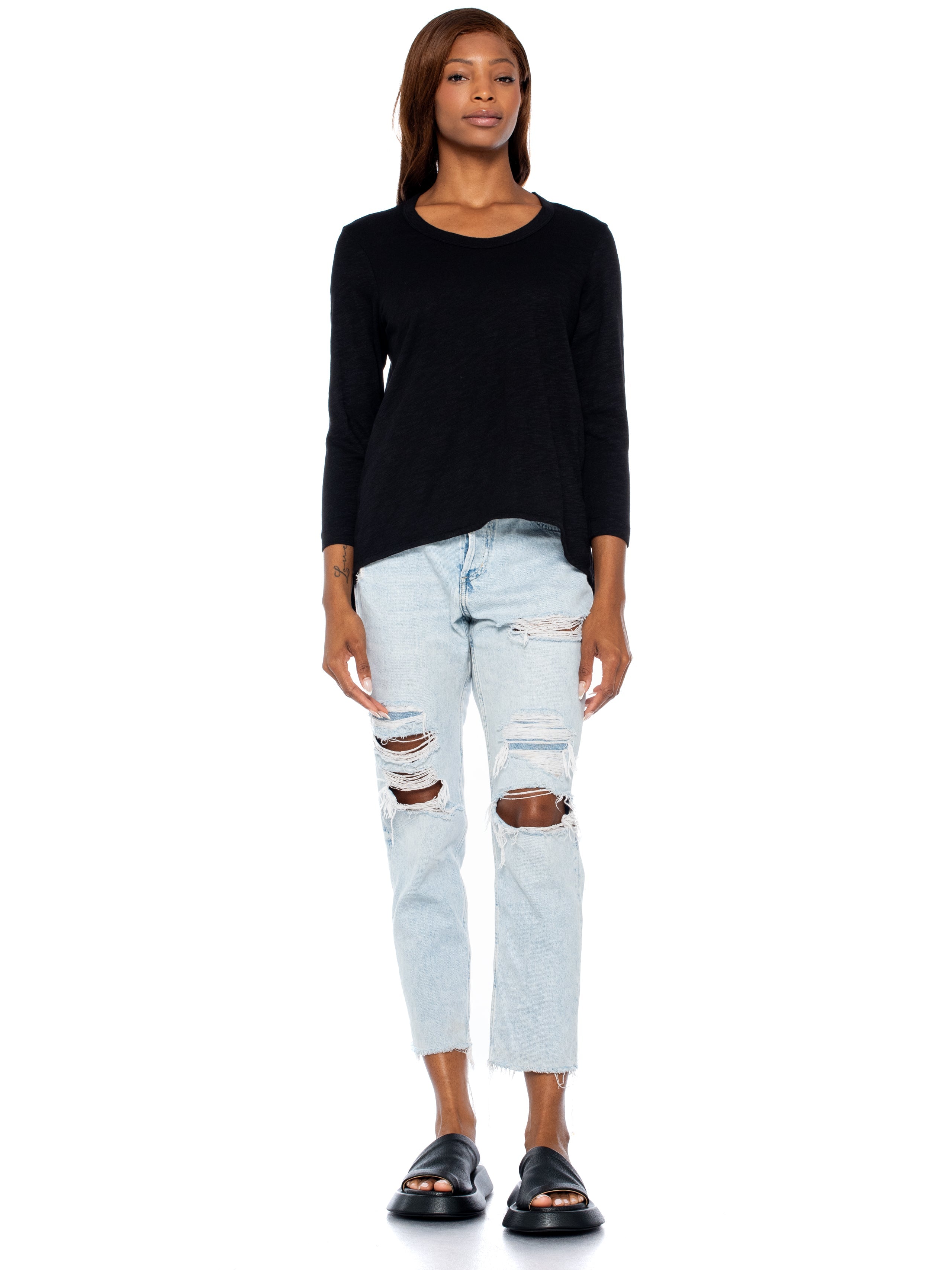 Scoopy Neck 3/4 Sleeve Boyfriend Tee