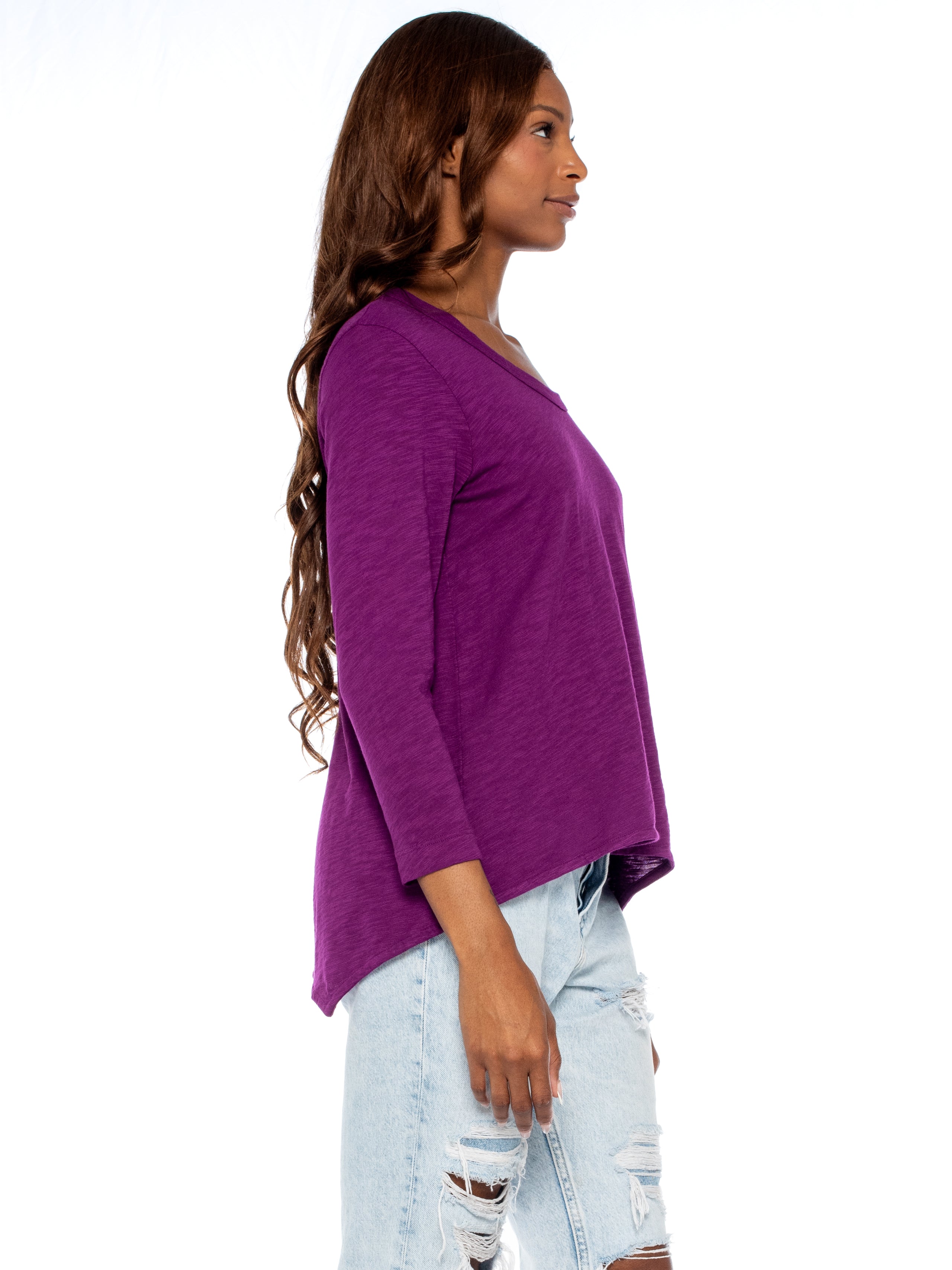 Scoopy Neck 3/4 Sleeve Boyfriend Tee