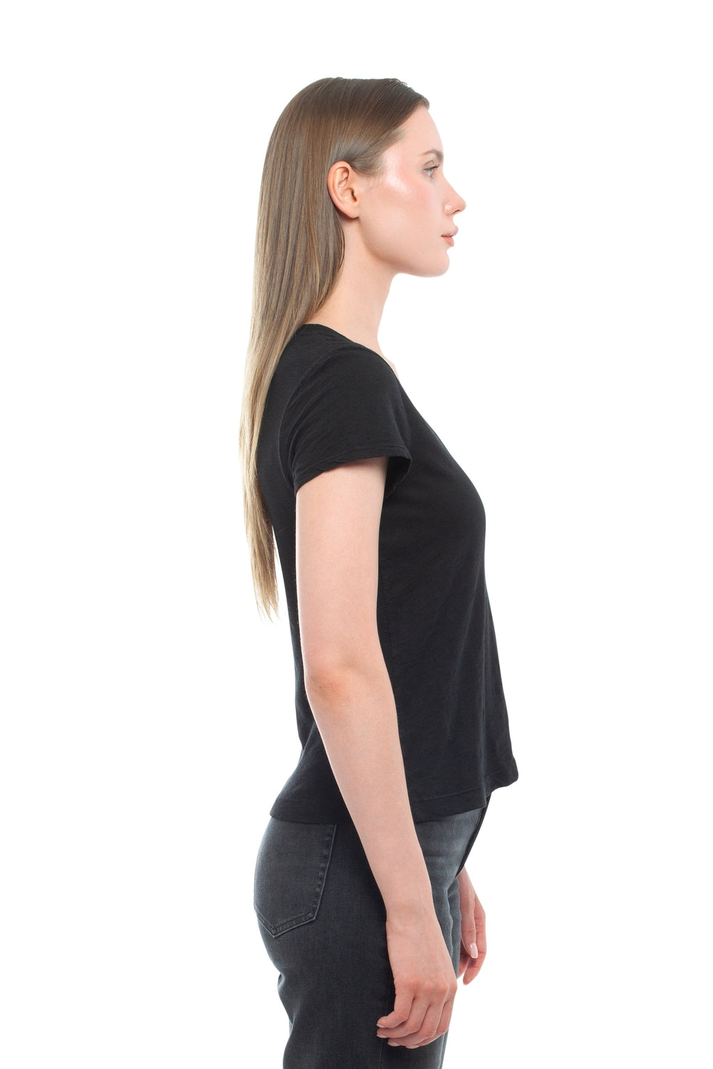 Slim Deep V-Neck Rib Back Tee