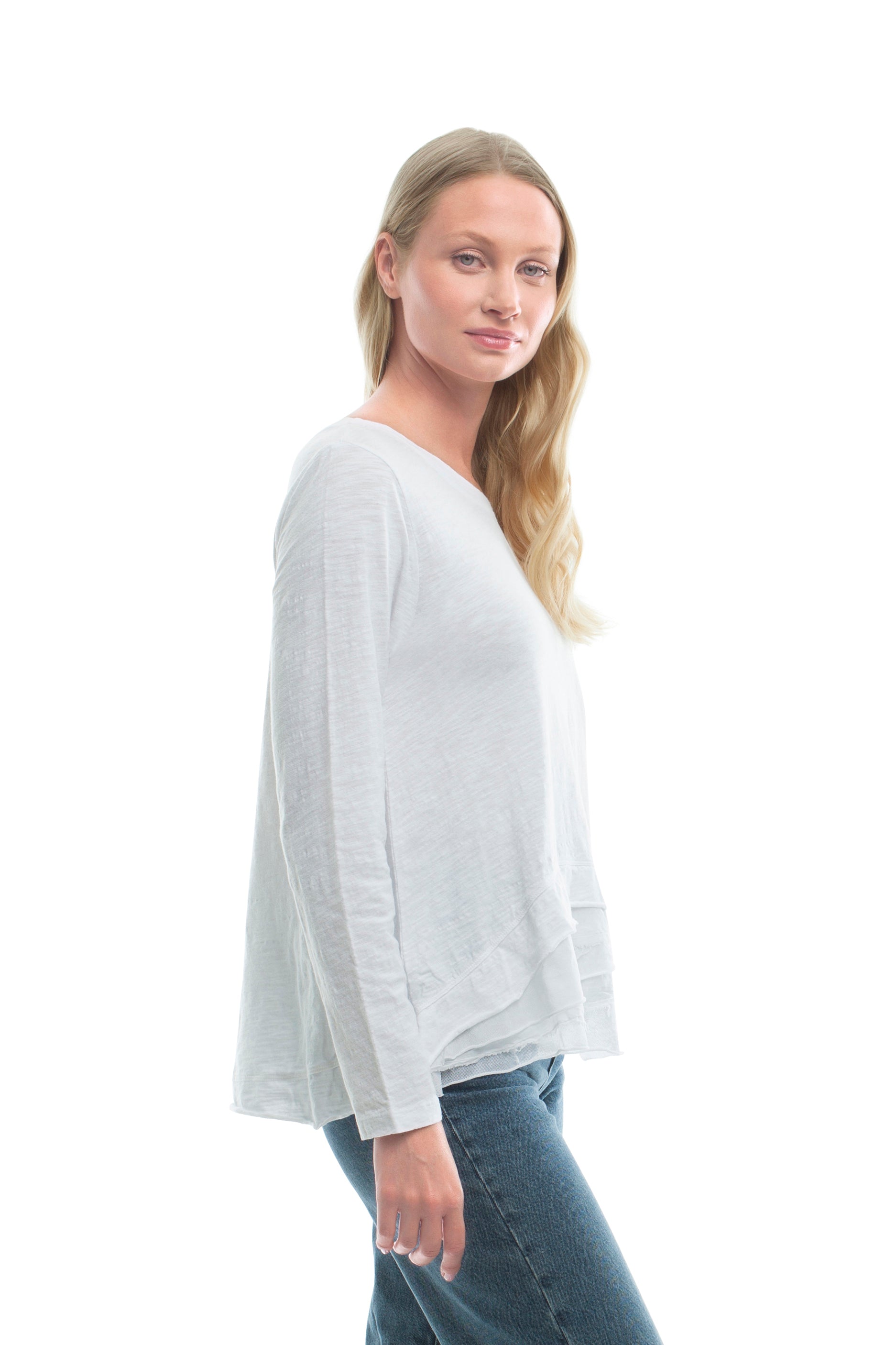 Boxy Mixed Fabric Hem