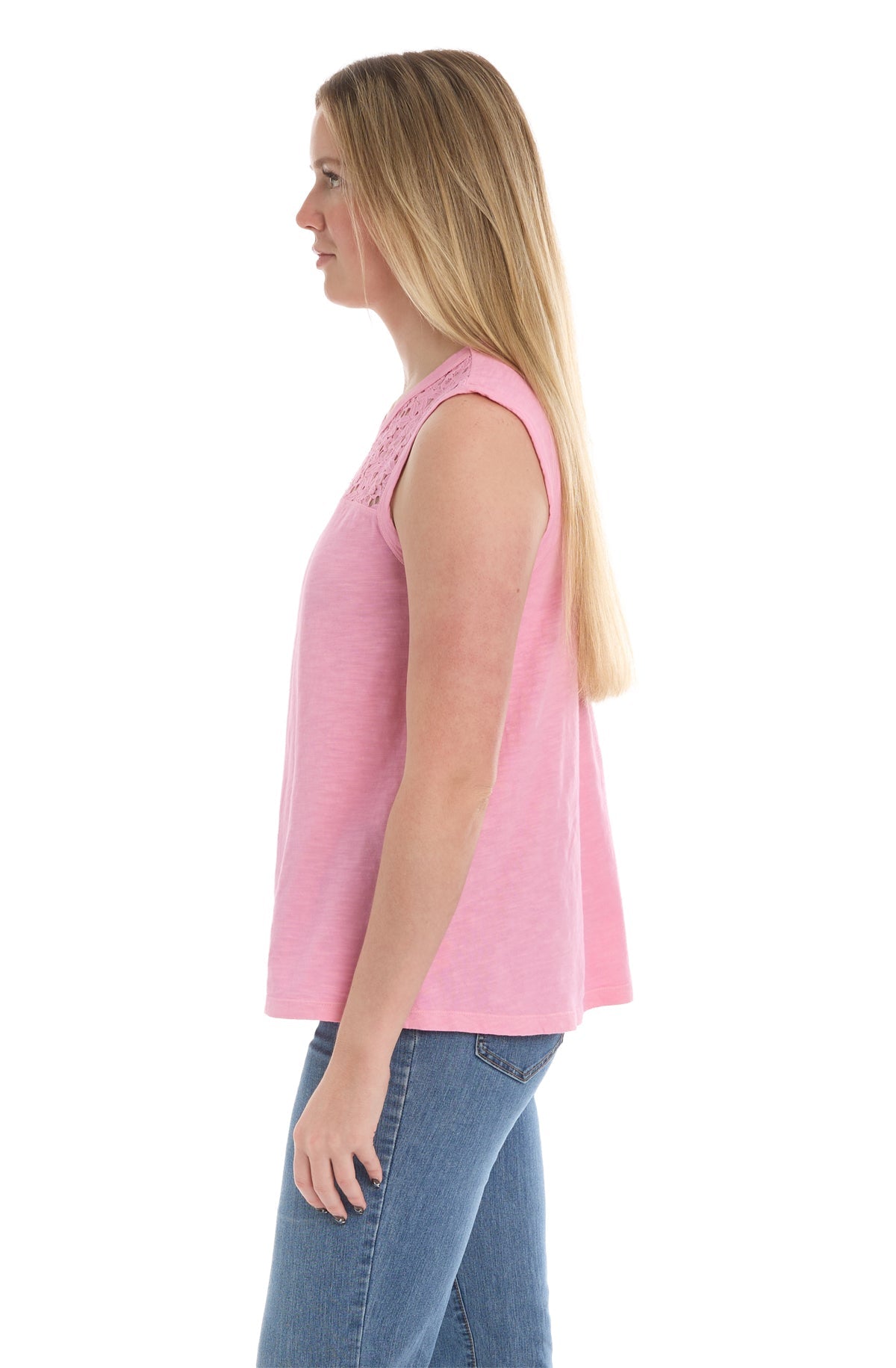 Shell with lace yoke