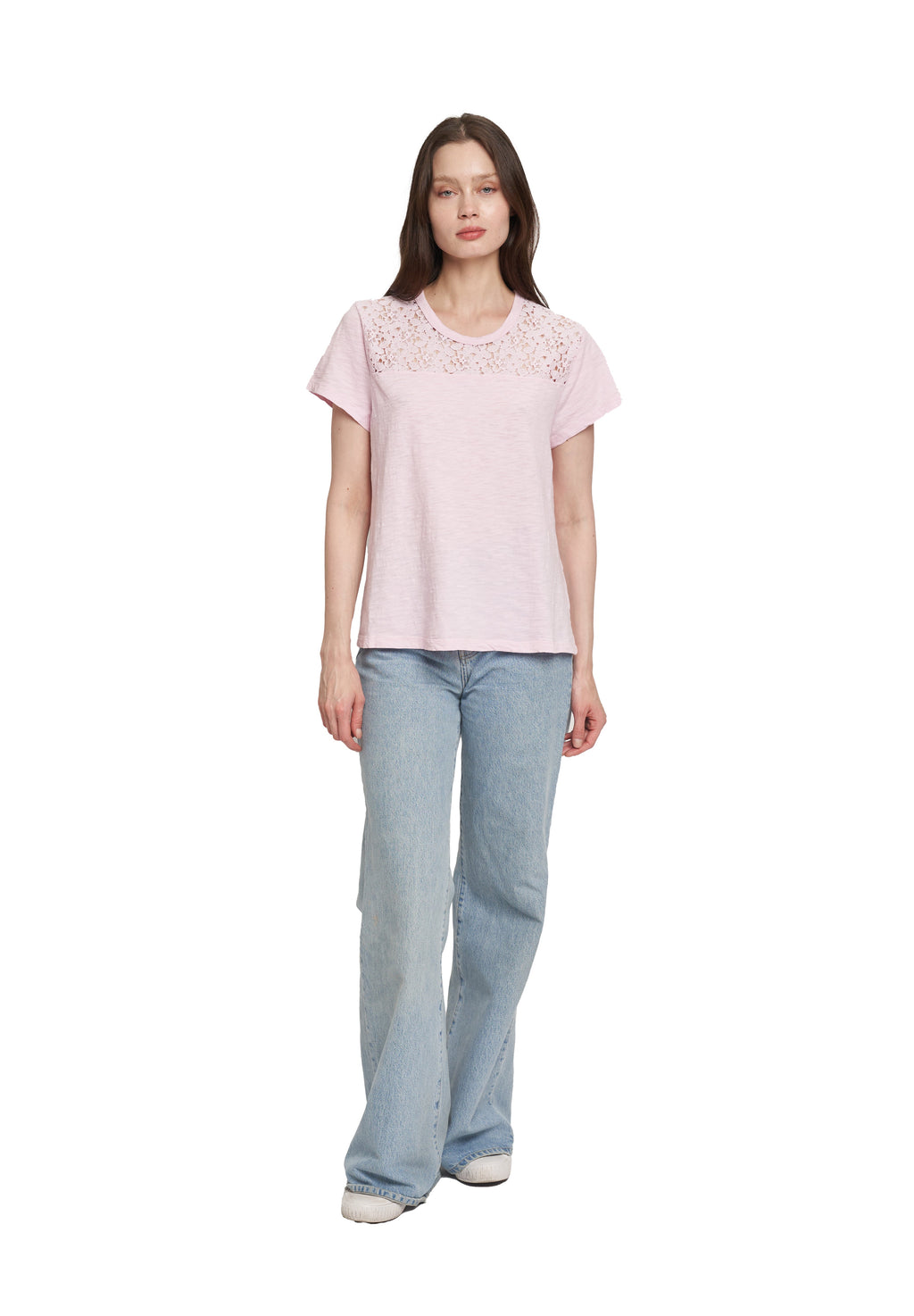 Easy Short Sleeve Crew Lace Yoke