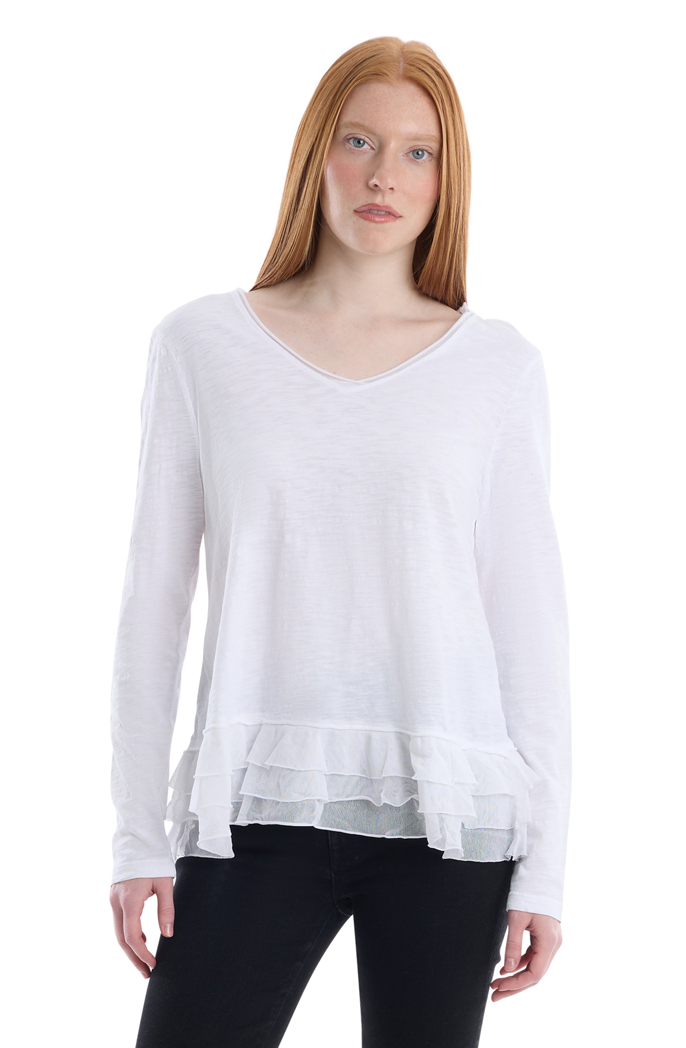 V-Neck Mixed Media Long Sleeve