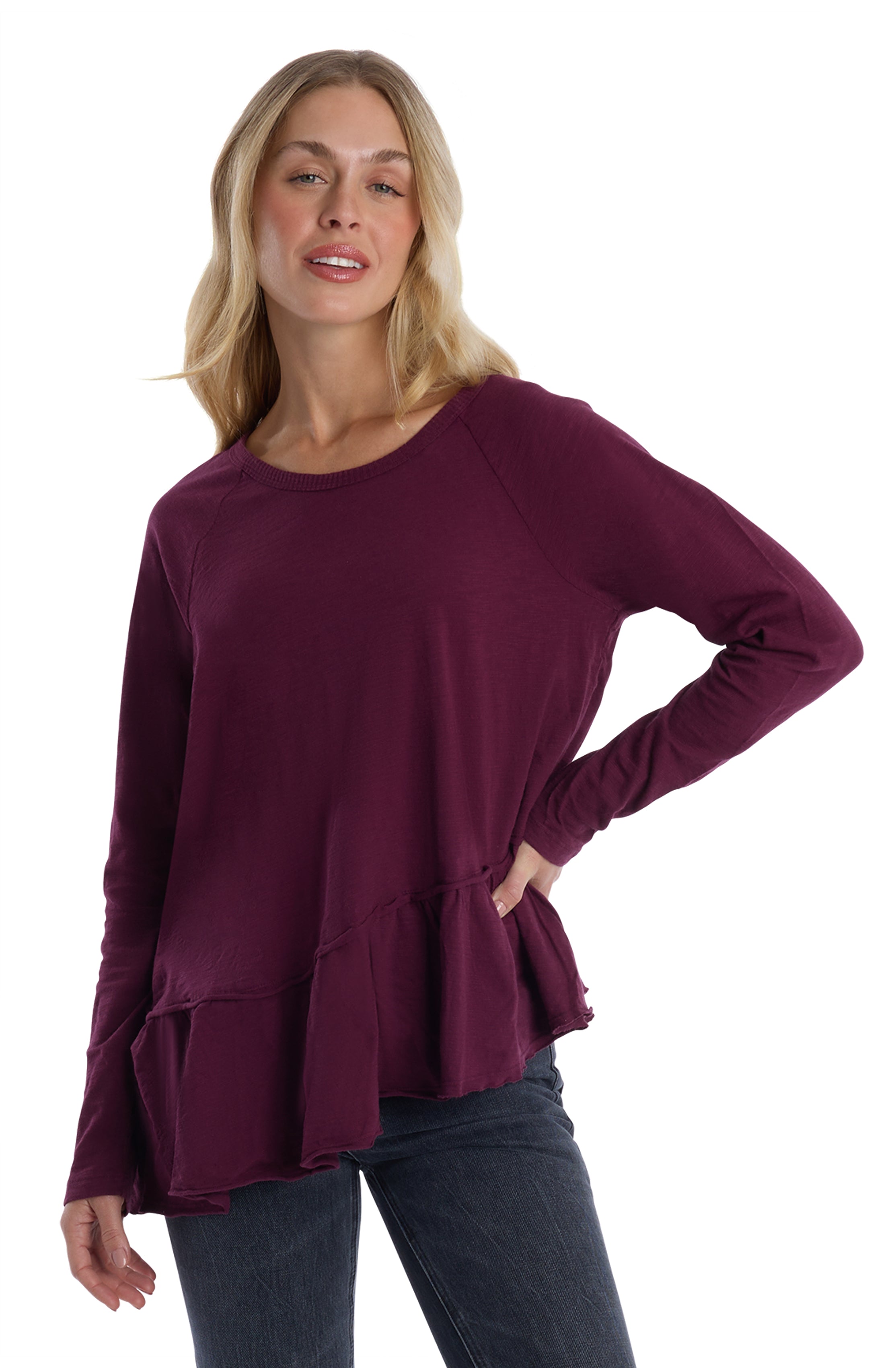 Raglan Long Sleeve Asymmetric Peplum