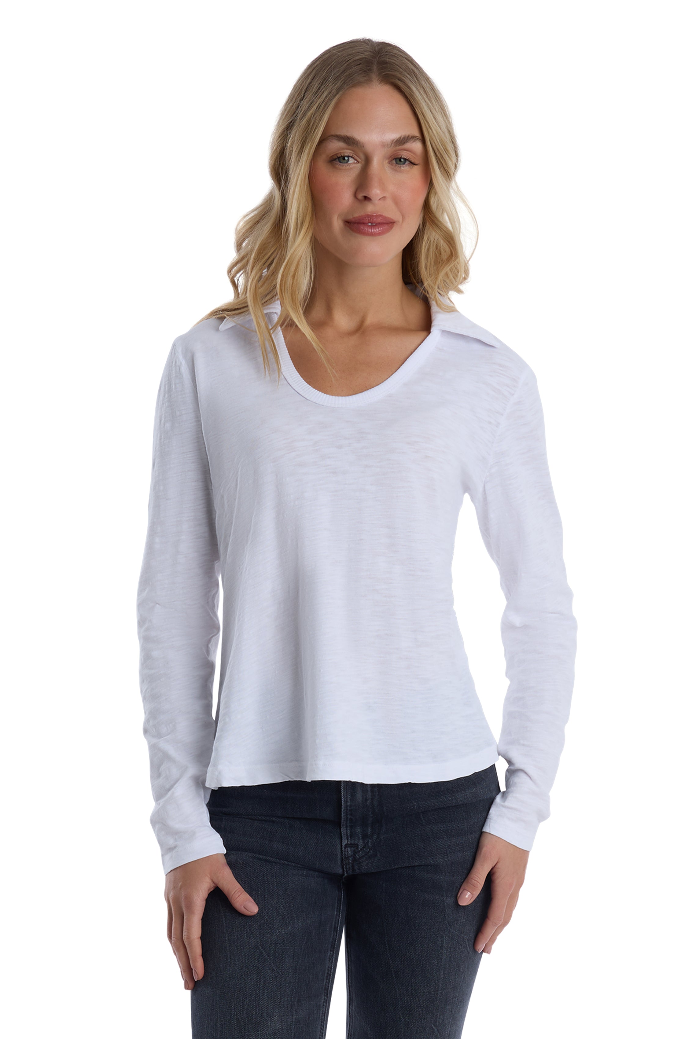 Scoop Neck Long Sleeve Polo