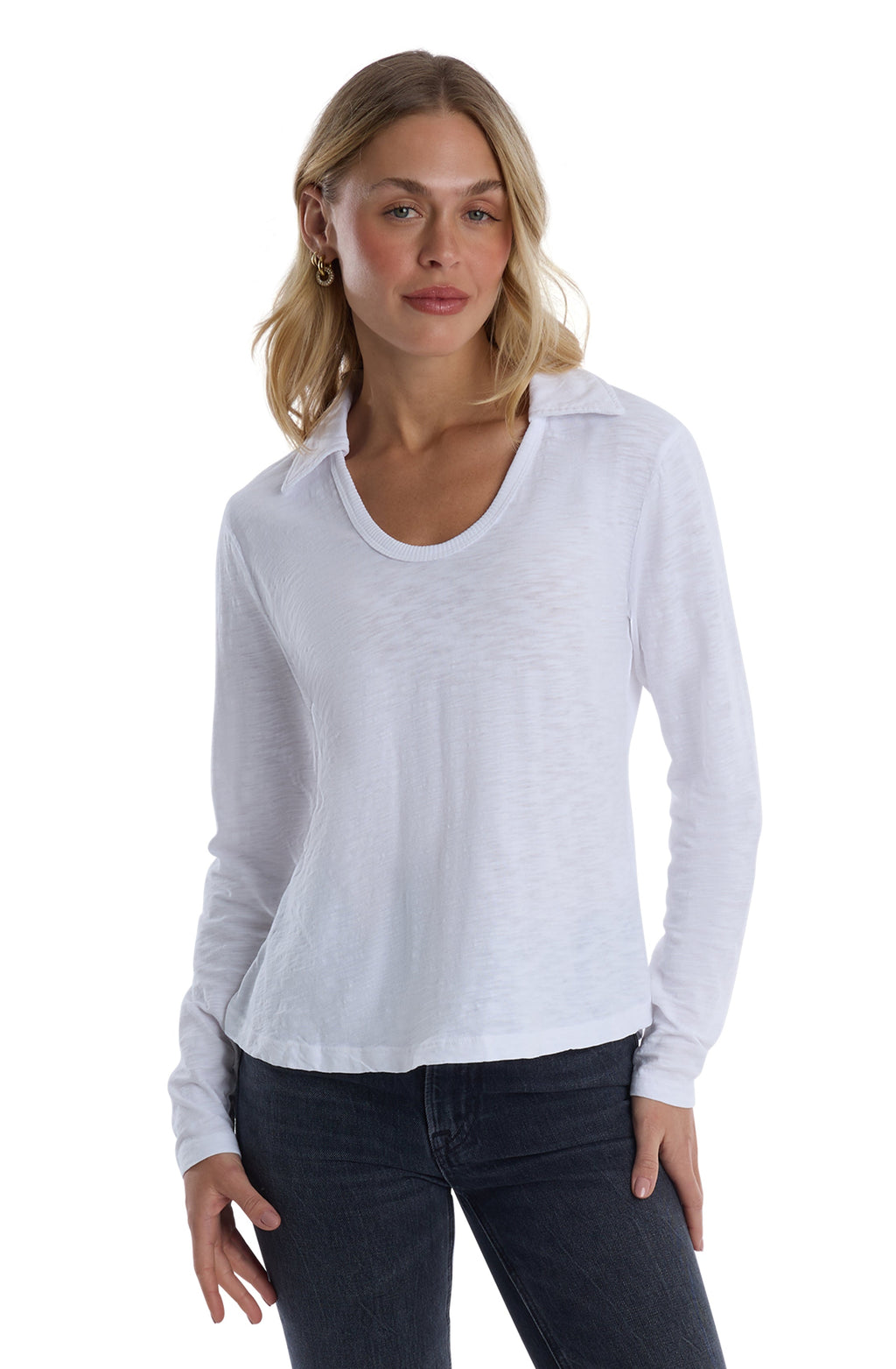 Scoop Neck Long Sleeve Polo