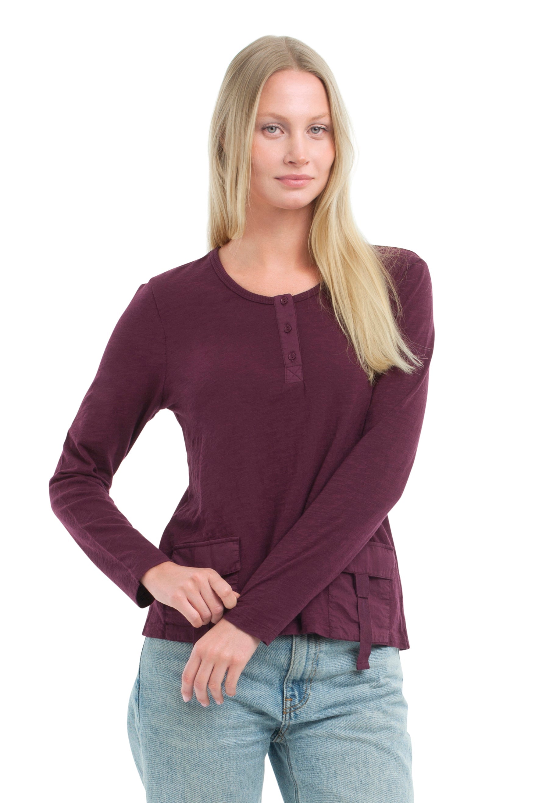 U Neck Button Placket Tee