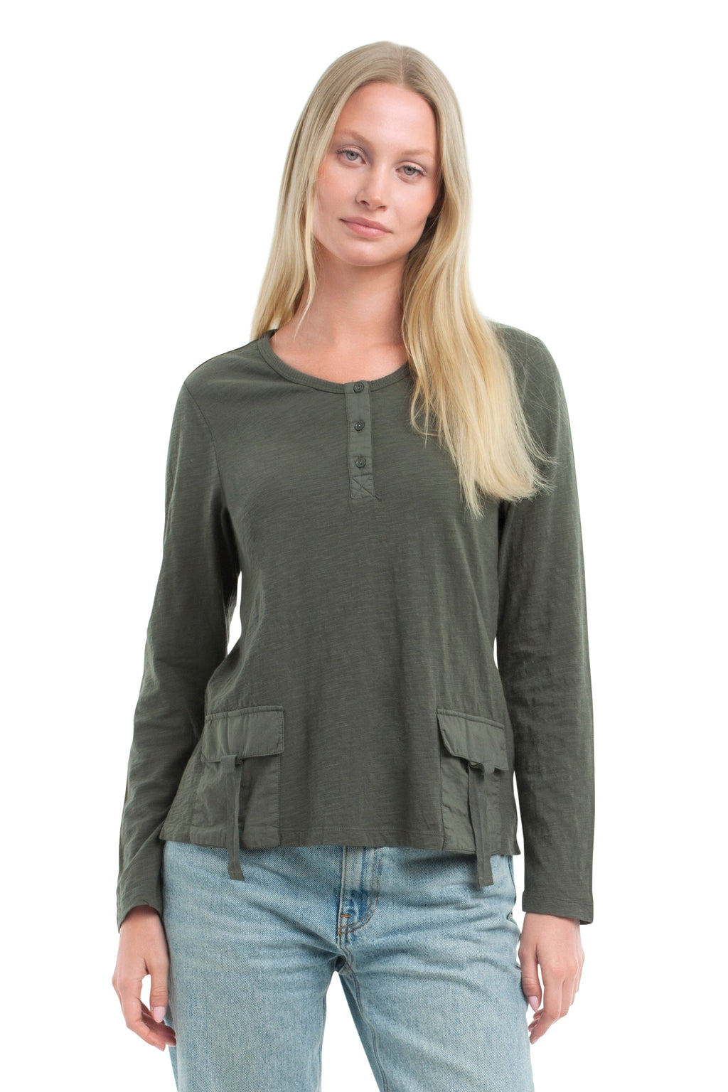 U Neck Button Placket Tee