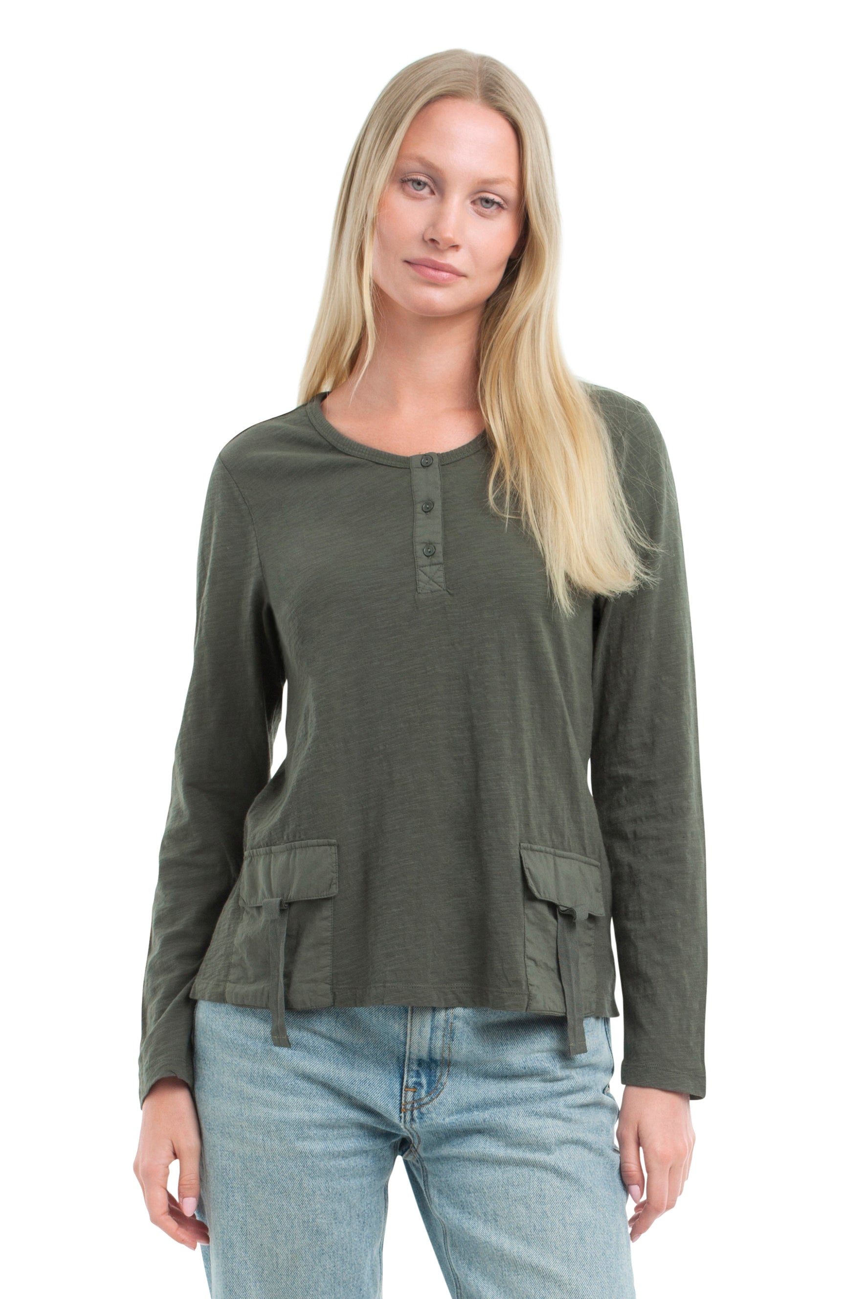 U Neck Button Placket Tee