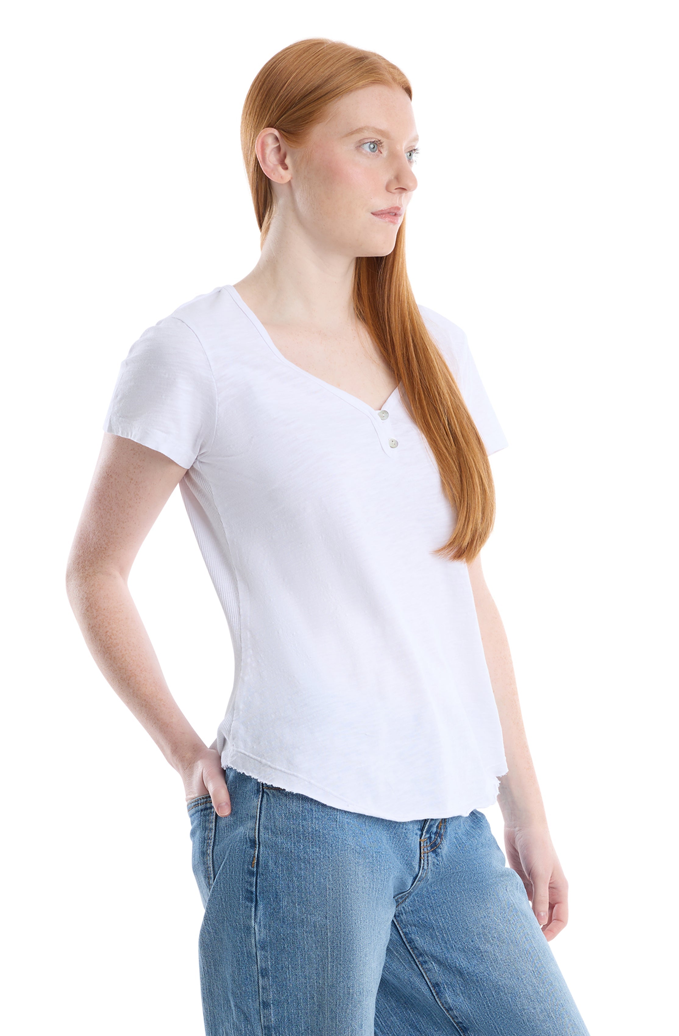 V-neck henley short sleeve