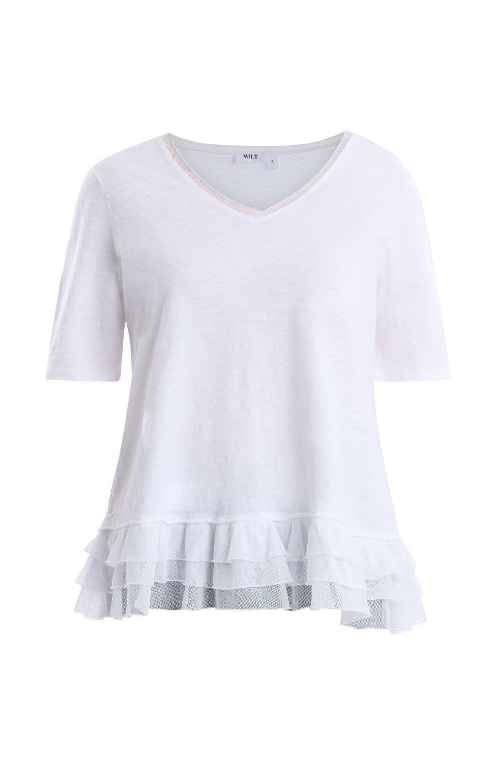 V-neck elbow sleeve mixed media