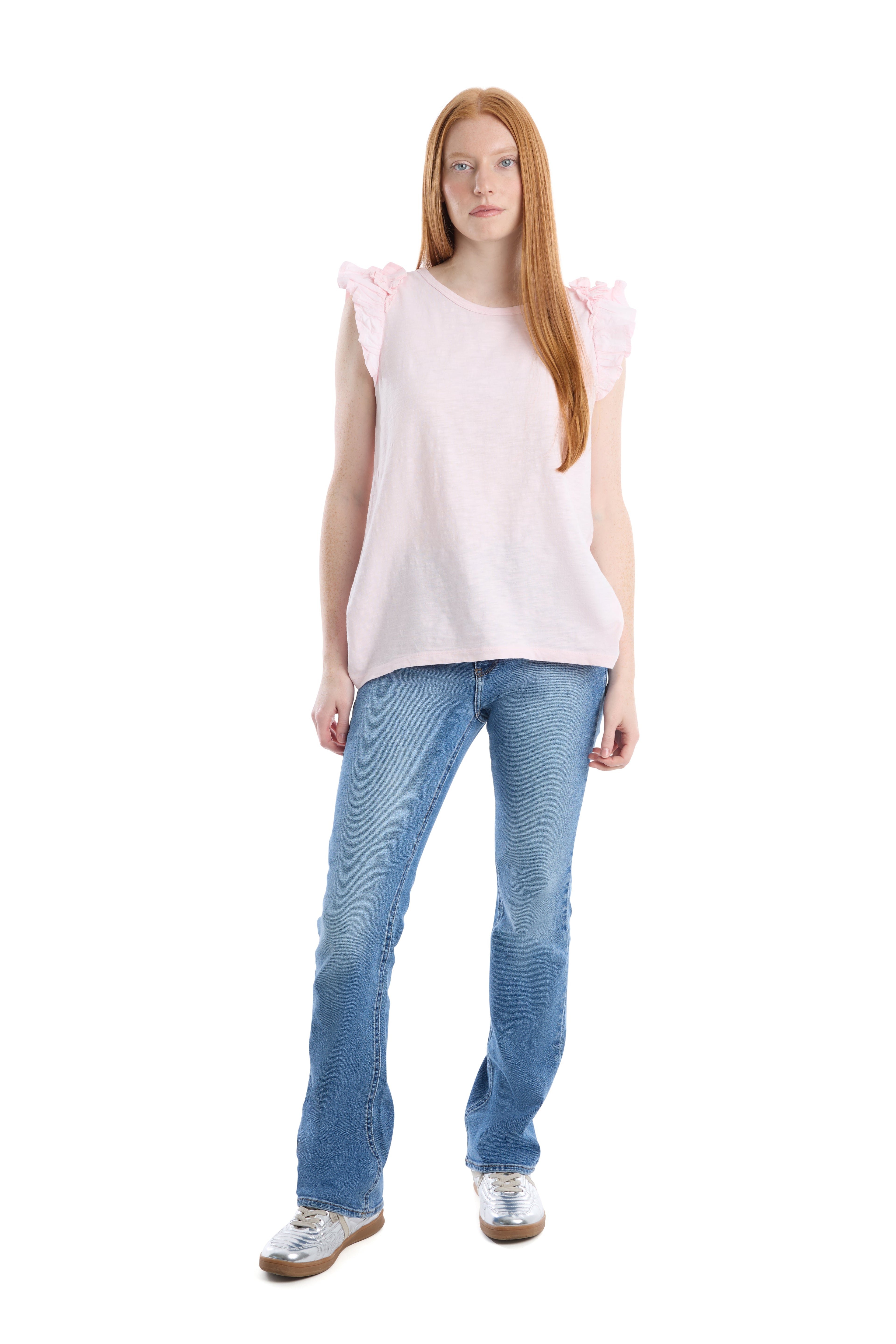Ruffle shoulder tank tee