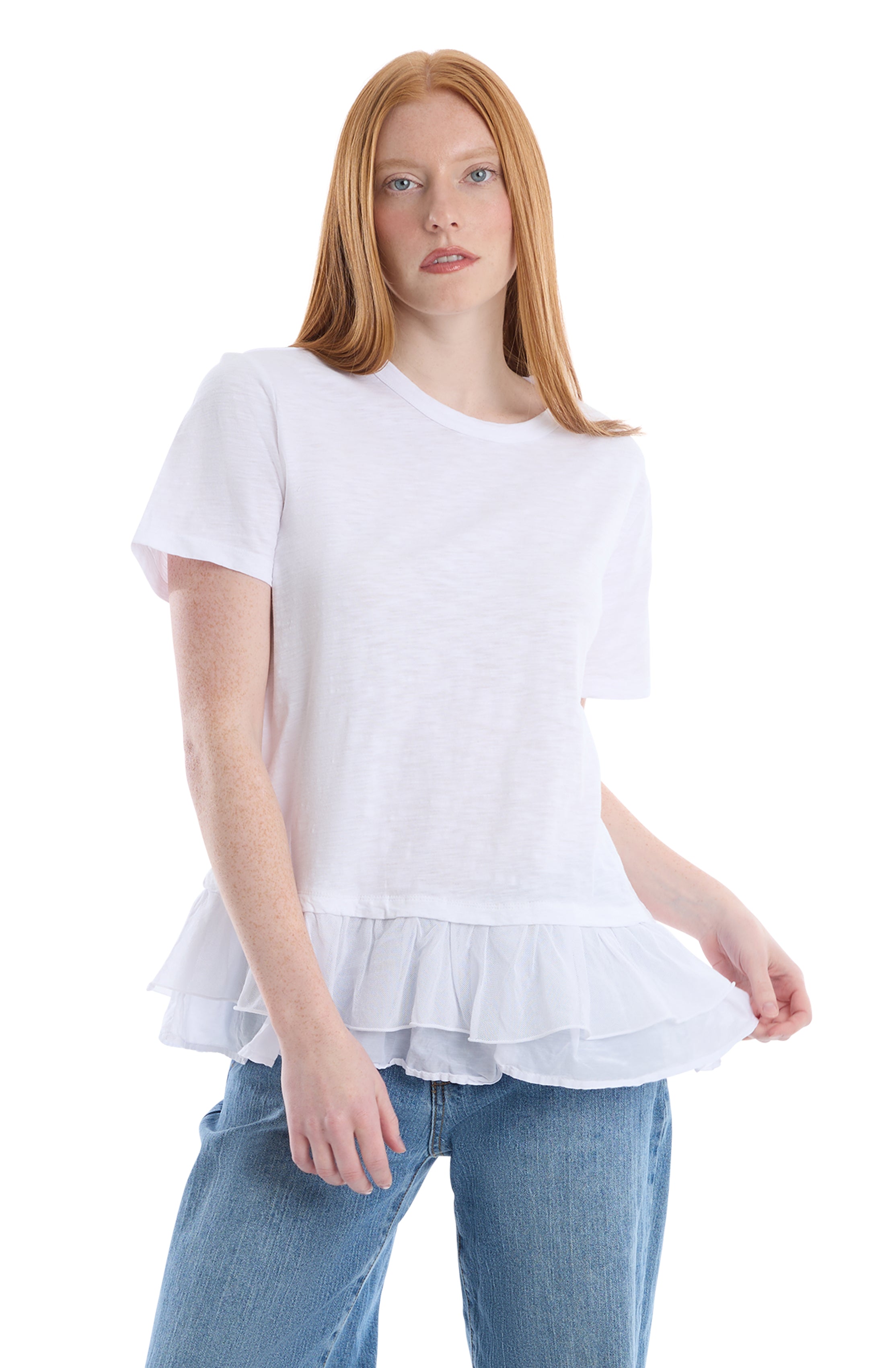 Short sleeve mixed media tee