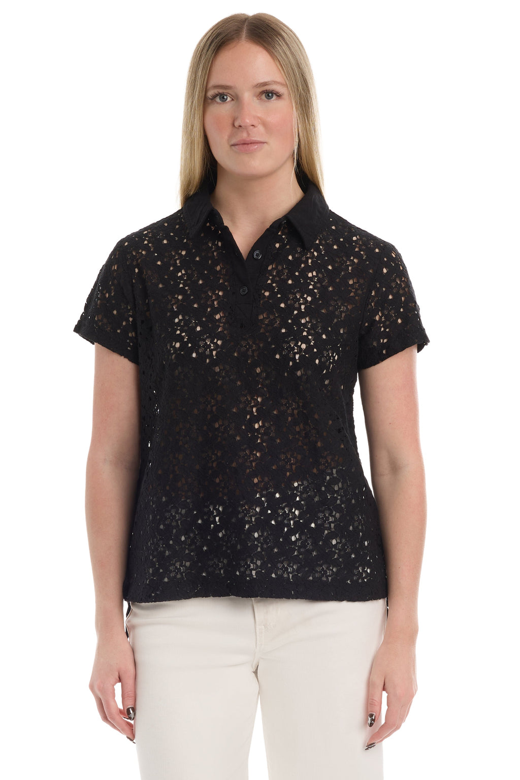 Short sleeve lace polo