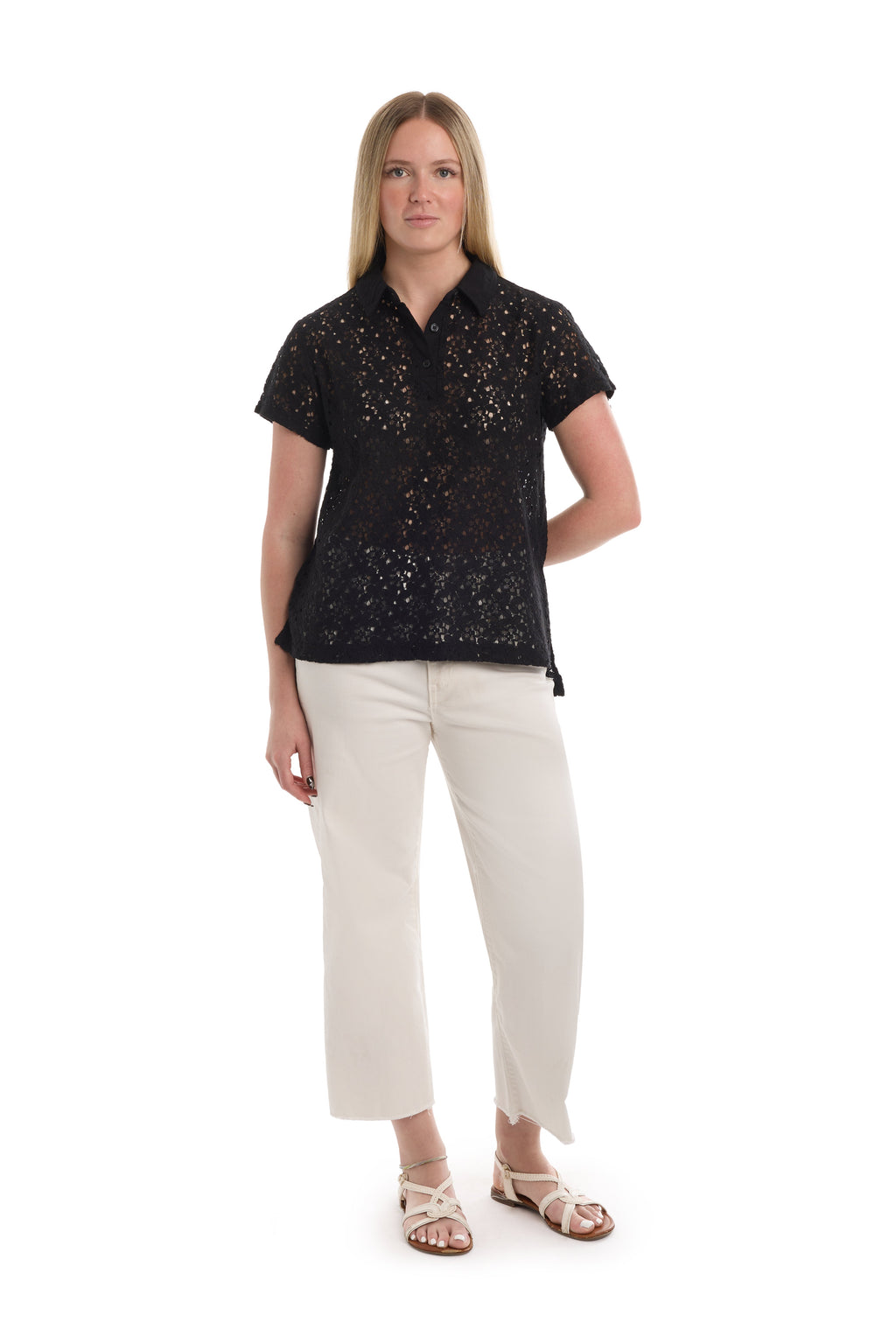 Short sleeve lace polo