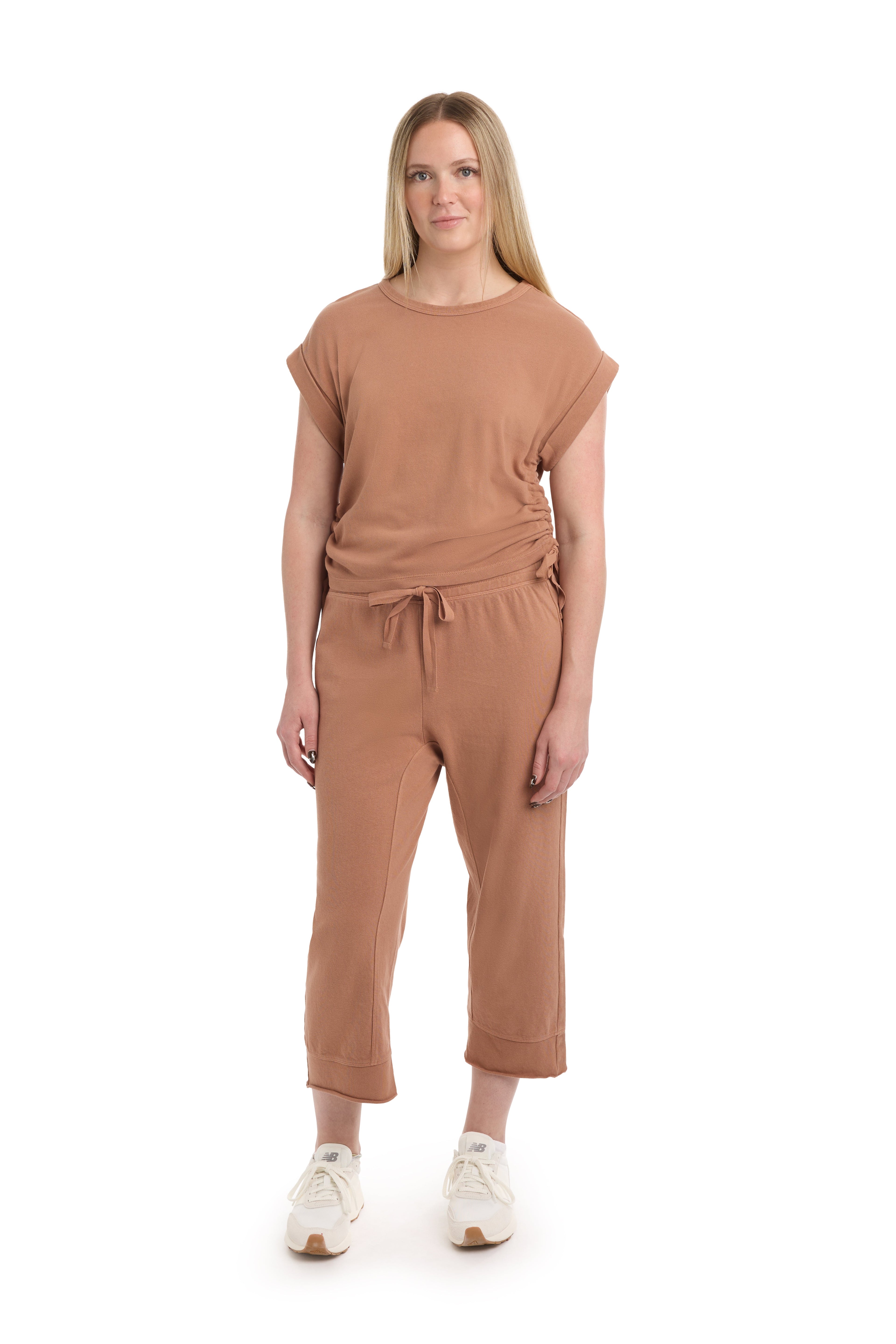 Round neck side drawstrings